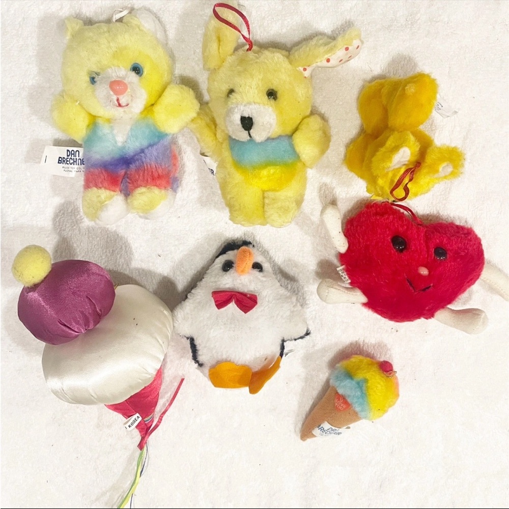 Vintage Dan Brechner Plush Stuffed Animal Carnival Toy Rainbow Penguin Bear Lot